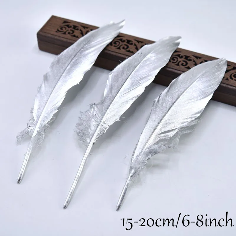 Silver Goose feather 10 шт./лот, золотые, серебряные гусиные перья для рукоделия, вечерние украшения, сделай сам, натуральные утиные перья для изготовления ювелирных изделий, головные уборы - Цвет: Silver Goose feather