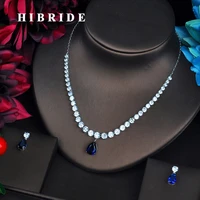 hibride fashion blue water drop shape jewelry sets for women jewelry accessories pendant necklace set shiny cz jewelry n 558