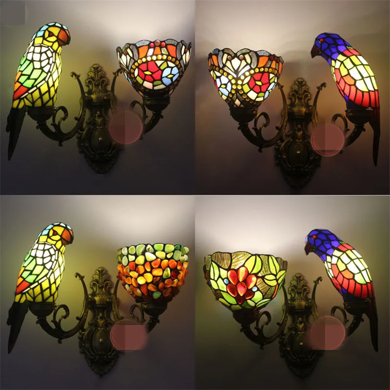 FUMAT витражный настенный светильник в виде попугая прикроватный американском