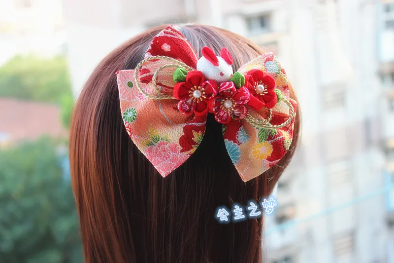 Red without Tassel Винтажный Японский стиль Kanzashi Свадебный зажим для головы Выпускной взрослая церемония Сакура цветочное кимоно аксессуар для волос ручной работы HW017 - Цвет: Red without Tassel