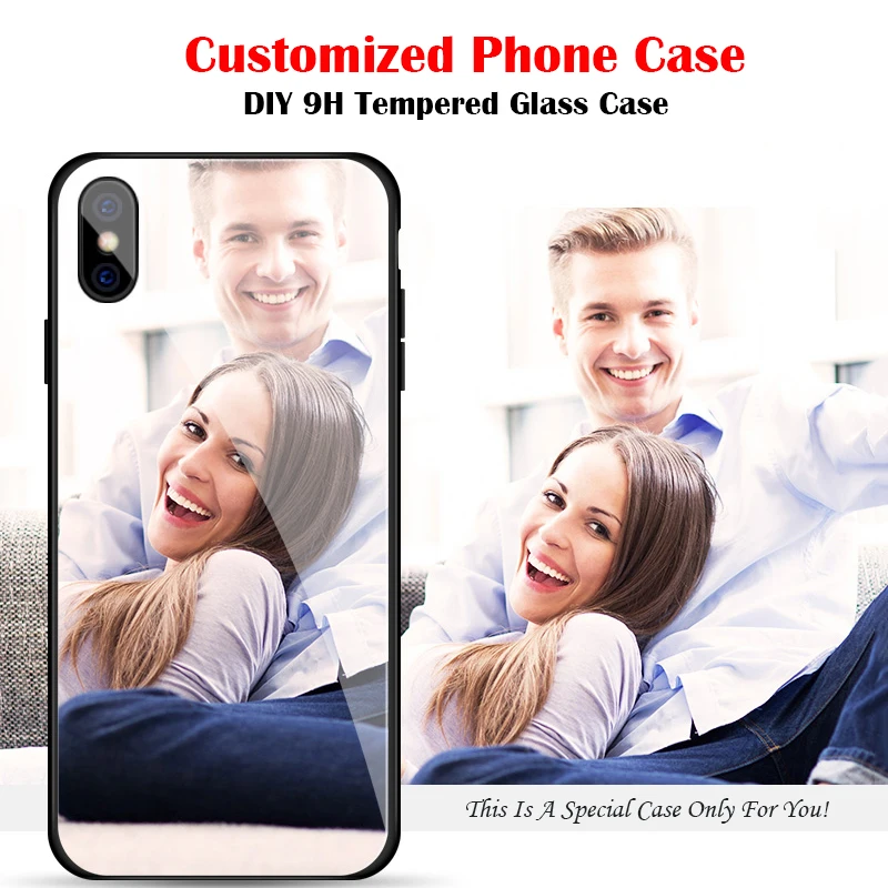 DIY заказной 9H чехол из закаленного стекла для Apple iPhone X XS max XR 7 8 Plus 6S 6 5S на заказ фото