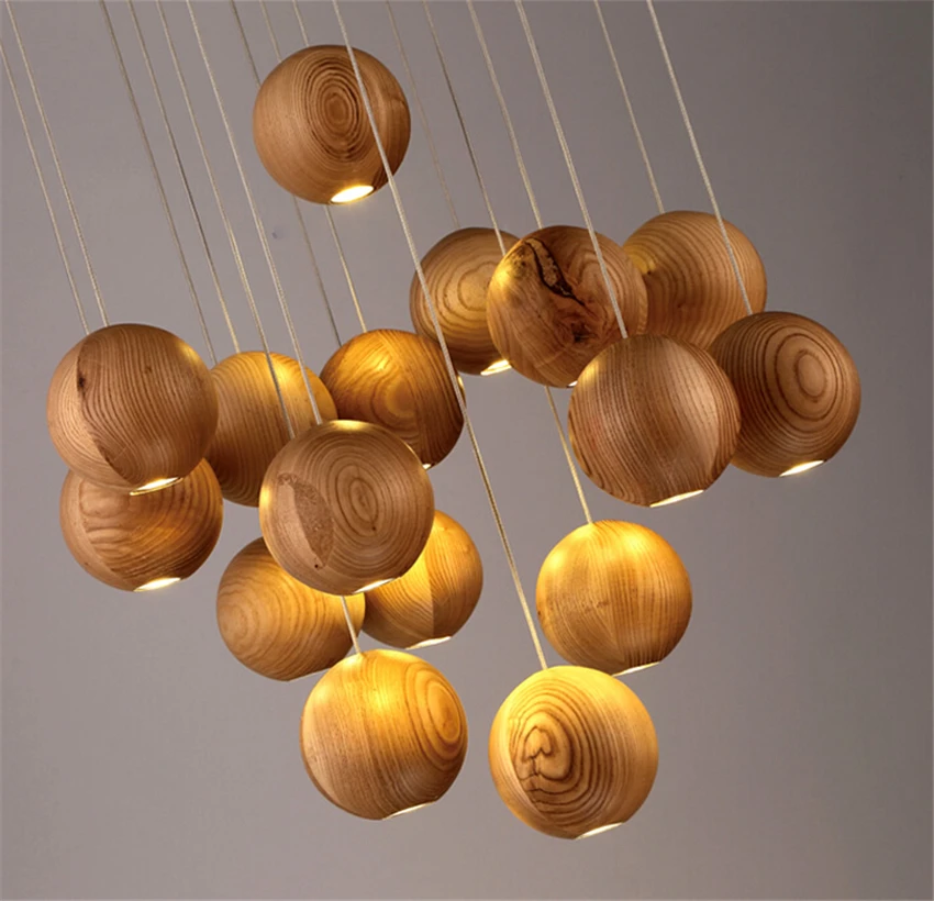 Деревянные светильники скандинавского дизайна современные подвесные из дерева