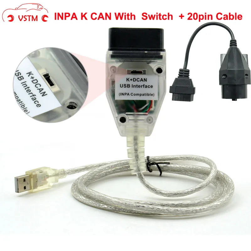 VSTM INPA K + CAN USB интерфейс для BMW с чипом FT232RL переключателем кабель DCAN 20PIN BMW|Кабели и