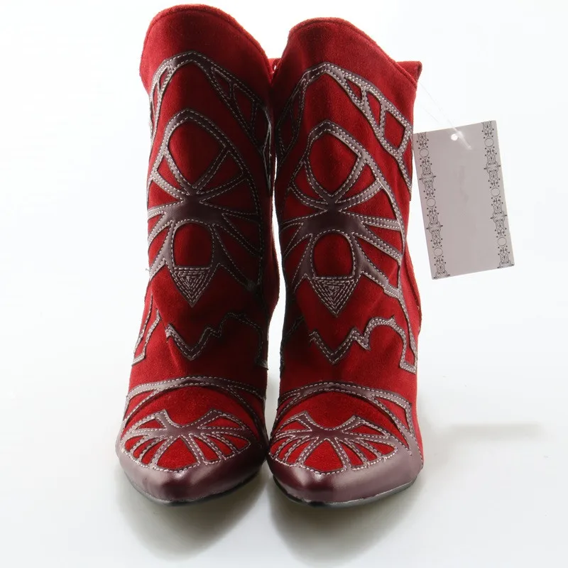 Для женщин Botas mujer invierno Красная черная кожа туфли на высоком каблуке шпильке