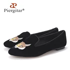 Piergitarновые модные мужские женские бархатные туфли с вышивкой с принтом Лиса; Женские лоферы; Женские вечерние и свадебные туфли-лодочки на плоской подошве Размеры на возраст от 5 до 11 лет