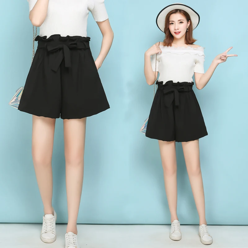 Trousers For Women Chiffon High Waist Knee Length Plus Size Casual Loose Drawstring Black Wide Leg Pants 5xl 6xl | Женская одежда
