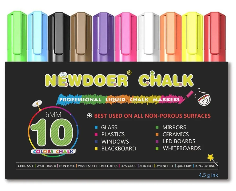 Newdoer 10 цветов жидкий мел Меловые маркеры яркие неоновые жидкие мелки Премиум