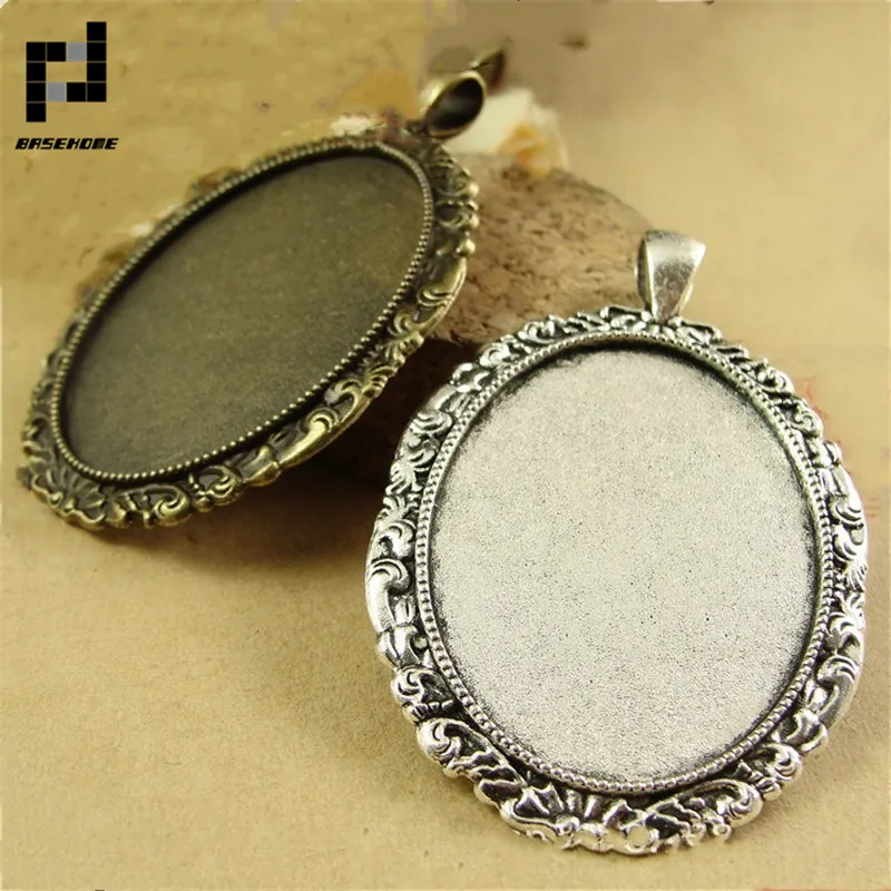 

BASEHOME 10pcs/lot Pendant Blank Settings Cabochons Bases Bezel Trays Fit 30x40mm Glass Cabochon Cameo DIY Necklace