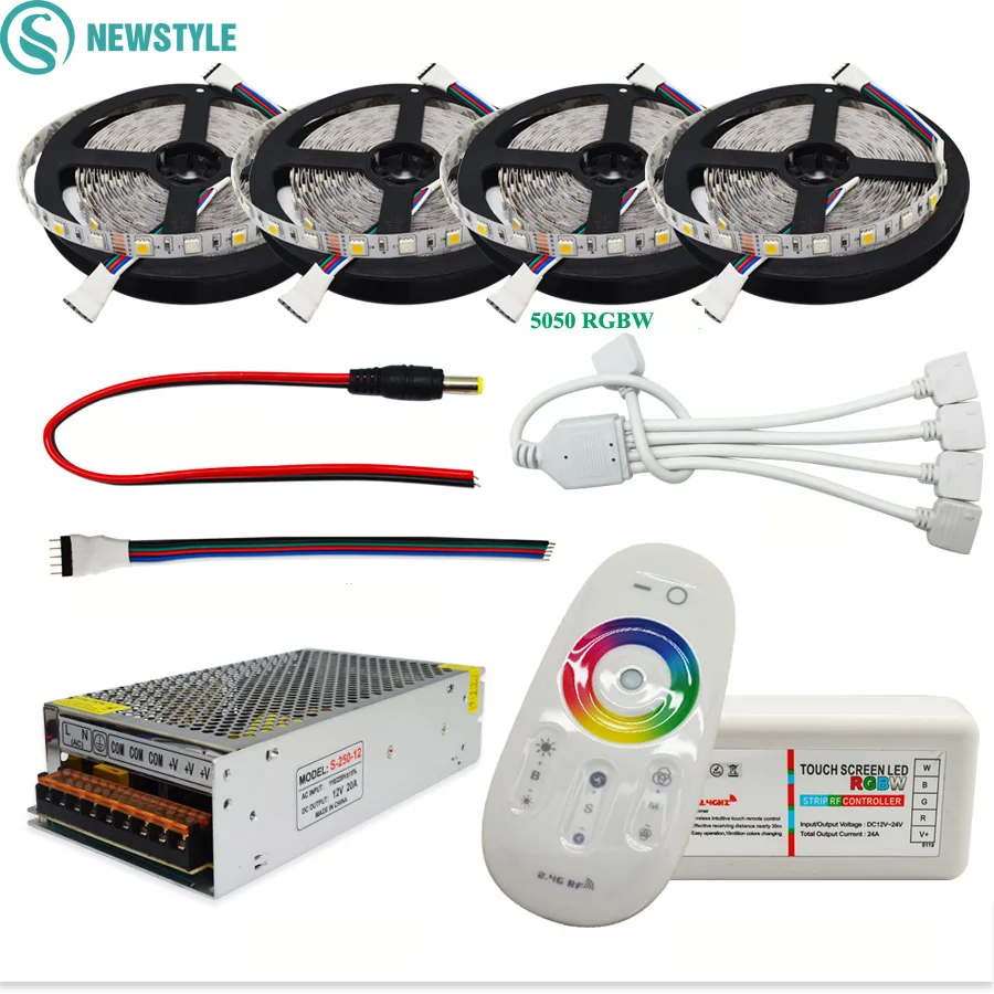 DC12V 5050 LED Strip Waterproof RGB RGBW Led Light Flexible Tape+Touch Remote Controller +12V Power adapter Kit 30M 20M 10M 5M