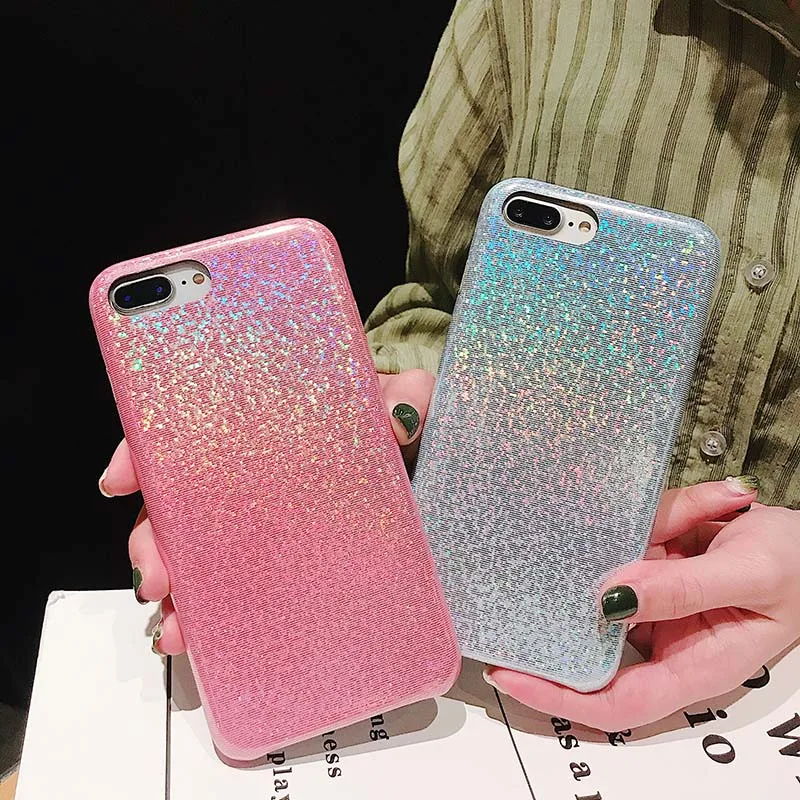 Блестящий чехол для телефона с лазерным блеском iPhone X XR XS Max цветные полуобернутые