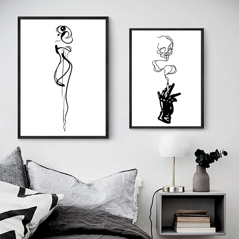 Черно-белый фон для девочек с изображением стены и абстрактной линии рисунок на