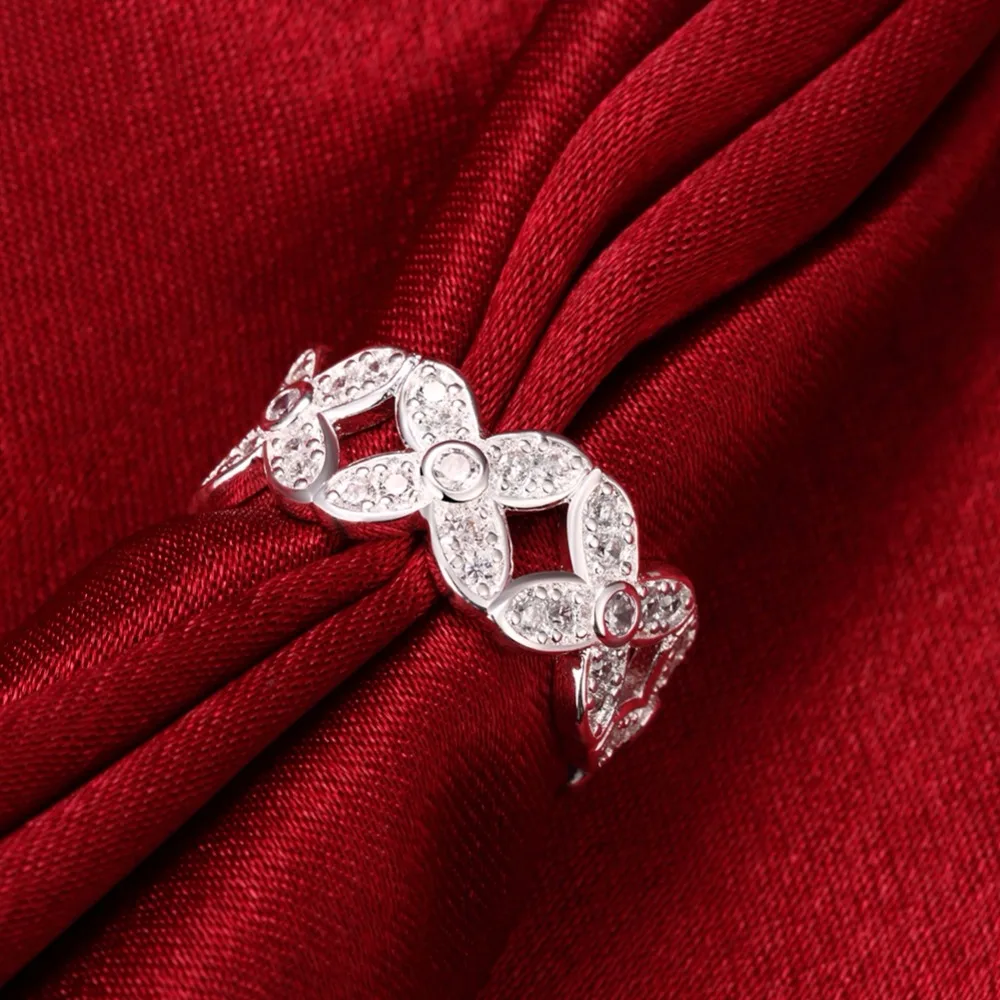 New rounded hollow shiny Wholesale silver plated ring 925 Fashion jewelry Silver Ring Women Square Simulated zircon Jewelry | Кольца