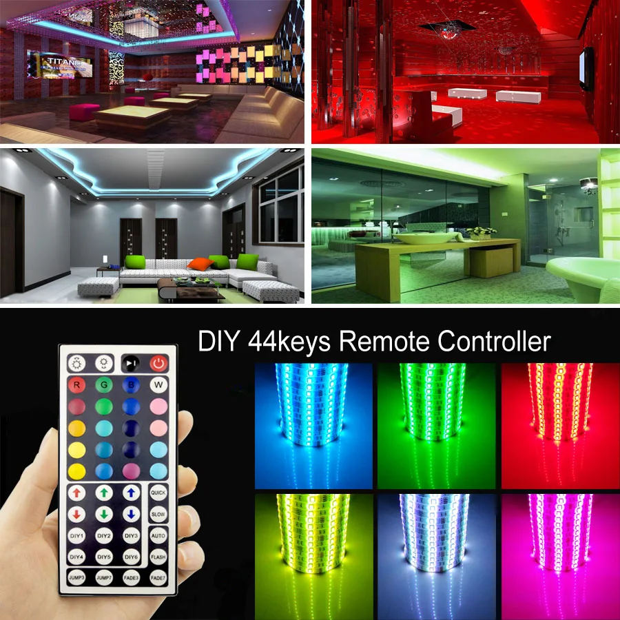Светодиодный светильник RGB 5050 SMD 5 м 10 м RGB светильник IP20 светодиодный гибкий Скотч+ ИК пульт дистанционного управления+ светодиодный блок питания 12 В