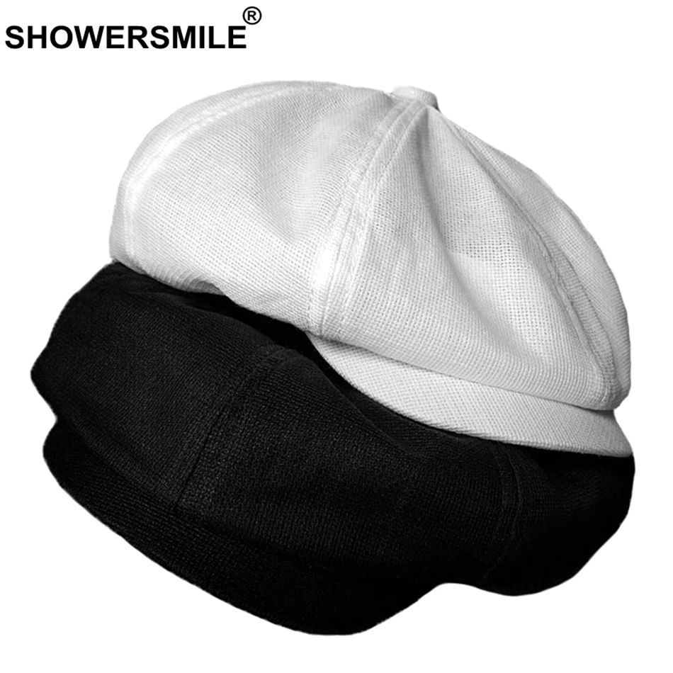 SHOWERSMILE Мужская газетная Кепка s белый льняной берет Мужская дышащая одноцветная восьмиугольная шляпа летняя тонкая Высококачественная Кепка Ivy Gatsby