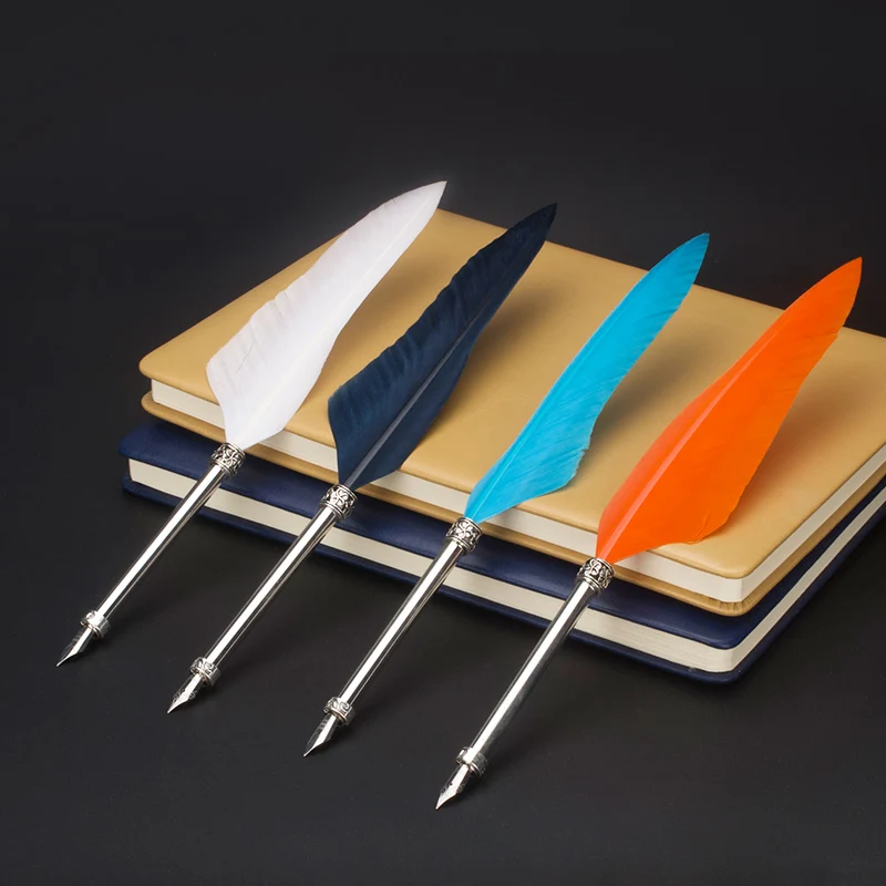 

7 Colors Featured Feather Cute Pen Office Supplies School Original Metal Fountain Pen Gifts Decor Executive Caneta