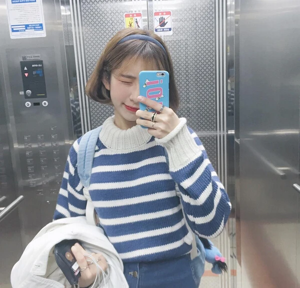 South Korea ulzzang BF autumn wind tide Harajuku Korean loose solid turtleneck long sleeved sweater coat of female students | Женская