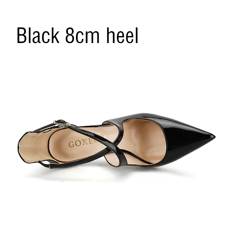 black 8cm heel GOXEOU/ г. Женские босоножки пикантные флоковые Вечерние туфли на высоком тонком каблуке со шнуровкой и острым носком ручной работы,, размер 41, 42, 43 - Цвет: black 8cm heel