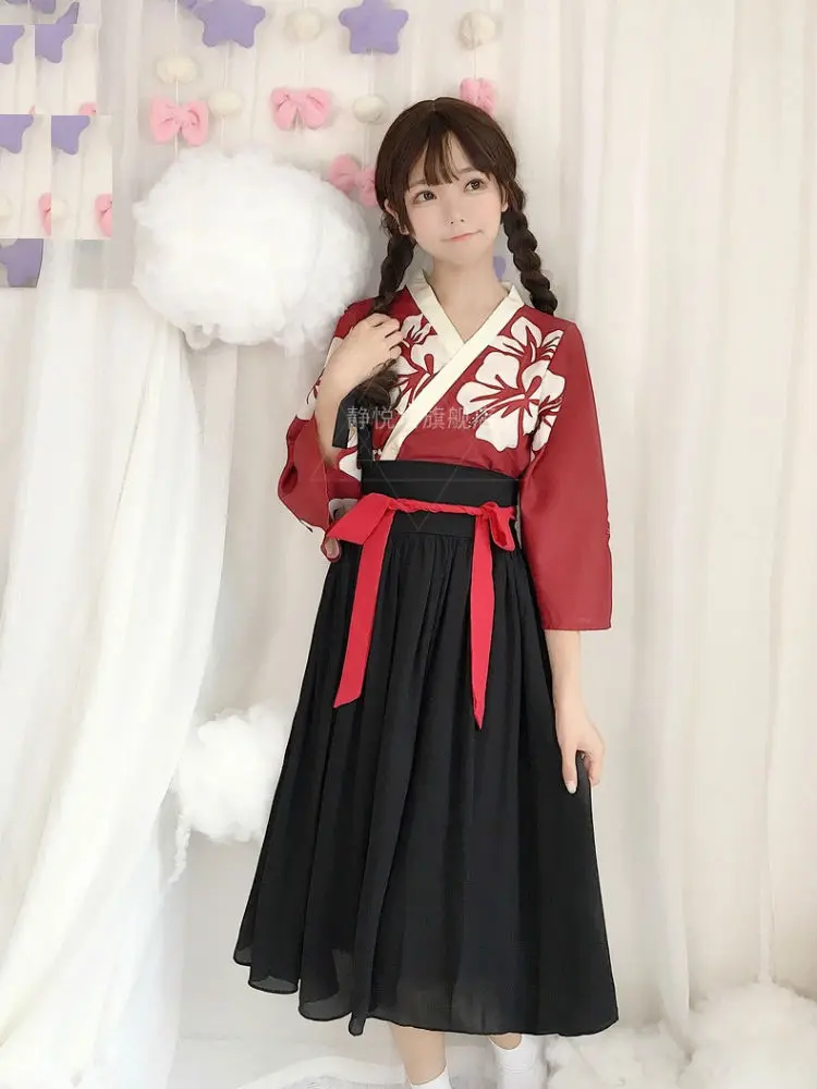 kimono and dress Для женщин японское кимоно юката платья для цветочный принт Японии традиционный хаори косплэй костюм халат Hanfu Китайский костюмы - Цвет: kimono and dress