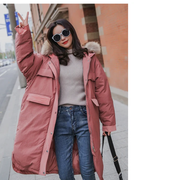 30 Degree Women Winter Coat Thick Warm Ladies Down Jacket Parkas Duck Cotton Large Real Fur Collar Long Female Overcoat