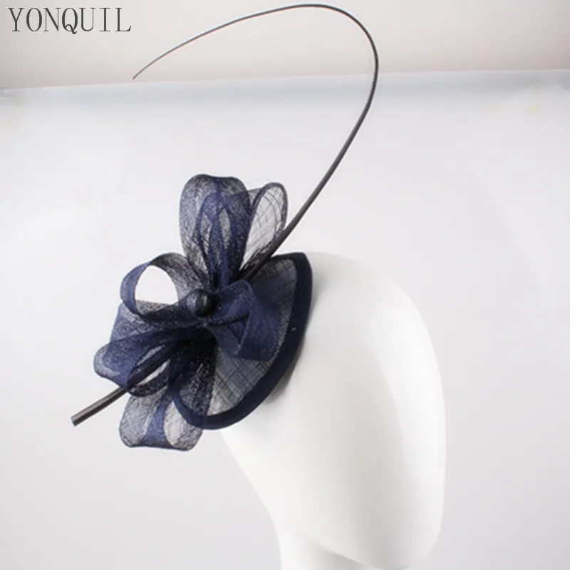 

Navy Sinamay Fascinator Hat Base with Ostrich Quill Strip Bridal Wedding Hats Party Hairclips Cocktail Headwear Hair Accessories