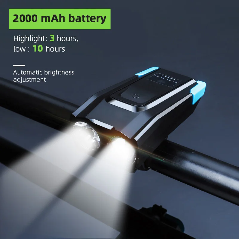 2000mAh Black Blue Велосипедный звонок с светильник 2000mAh 4000mAh перезаряжаемый 800 люмен светодиодный передний светильник для велосипеда - Цвет: 2000mAh Black Blue