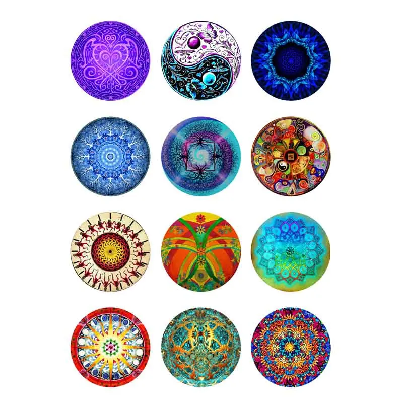 Круглые Стеклянные Кабошоны 10 мм 12 14 16 20 25 166 шт./лот Mandala Mix Ювелирная фурнитура 18