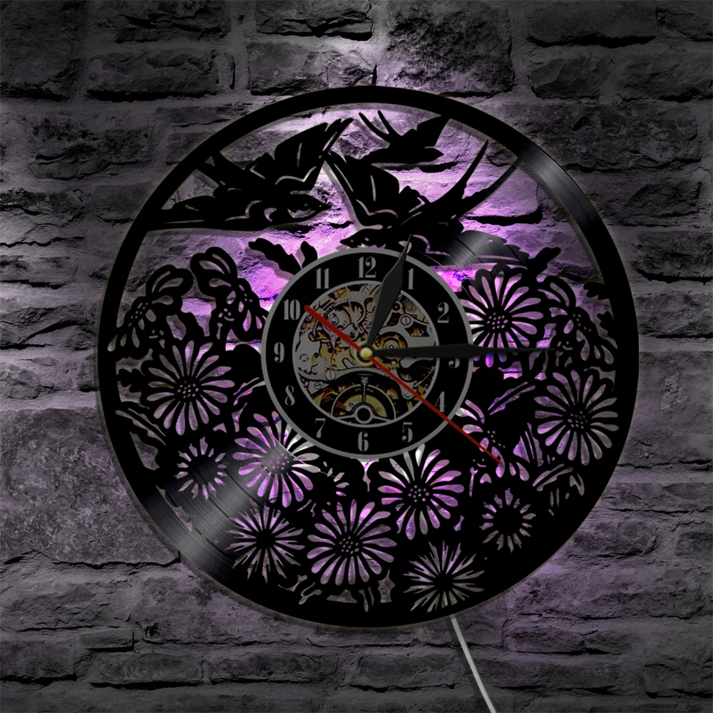  Birds Animals Vinyl Record Wall Clock Led Lighting Vintage Home Decor LP Art Handmade Gift For Bird Lovers | Дом и сад