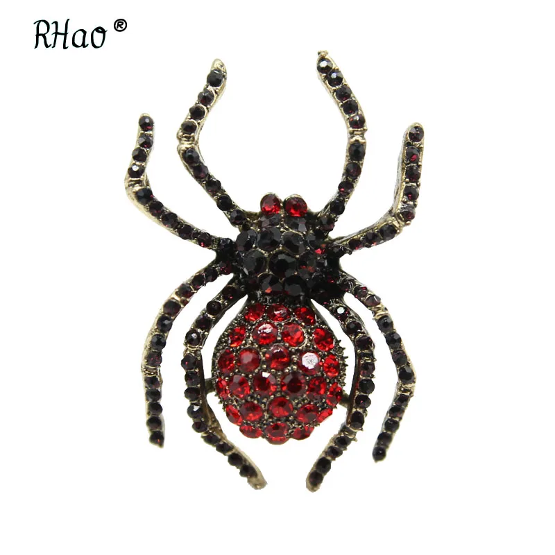 RHao Малый Размеры паук брошь горный хрусталь контакты животных Броши Для женщин Для мужчин костюм одежда пряжка корсаж Дети jewelry шарф клипы - Окраска металла: Red