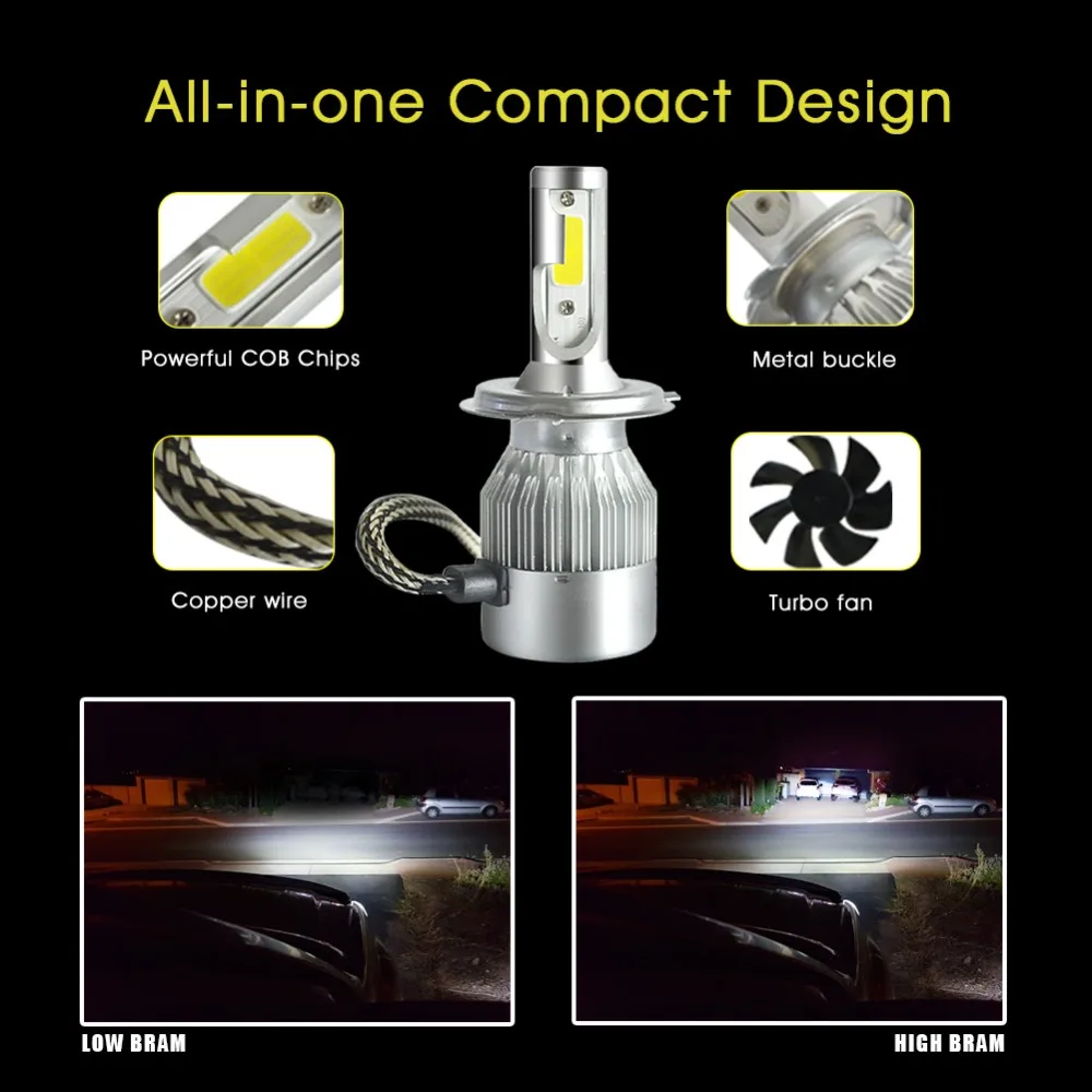 Одна пара H1 LED H7 H4 H11 H3 HB4 H8 H27 HB3 9005 9006 881 Авто C6 Автомобильные фары лампы 72 Вт 7600LM