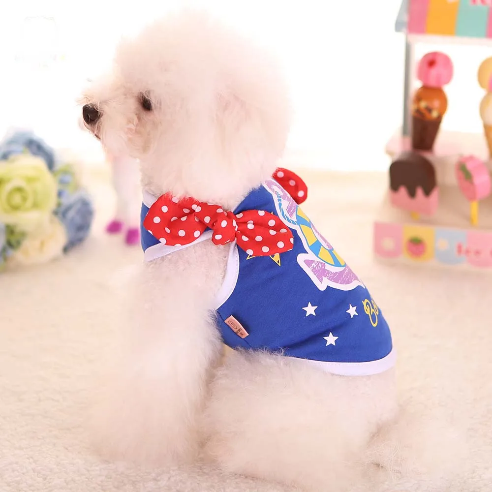 Cute Bow sailor dog pet cat costume jacket puppy hoodie shirt vest clothing for strip cotton chihuahua small clothes | Дом и сад