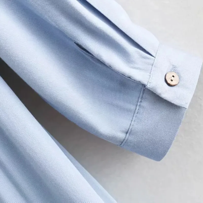 Women Cotton Oversize Loose Mini Dress Beading Pocket Soft Casual Rolled Sleeve Pleated Short Vestido Mujer Robe Femme | Женская одежда