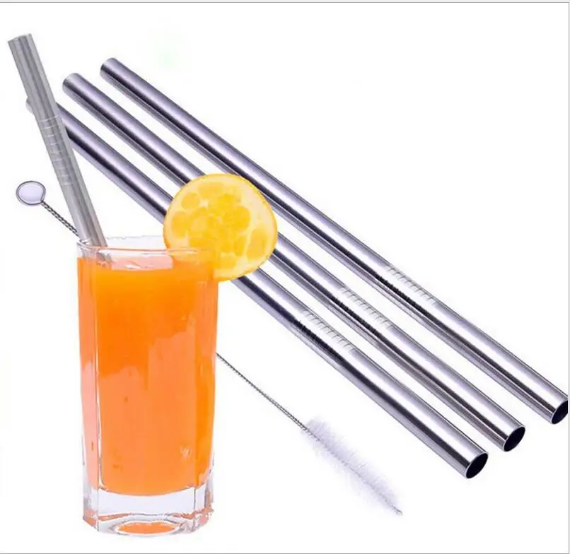 

DHL shipping 200PCS/lot Reusable High Quality 304 Stainless Steel Straw with Cleaner Brush 215*8mm 50 PCS cleaning brush