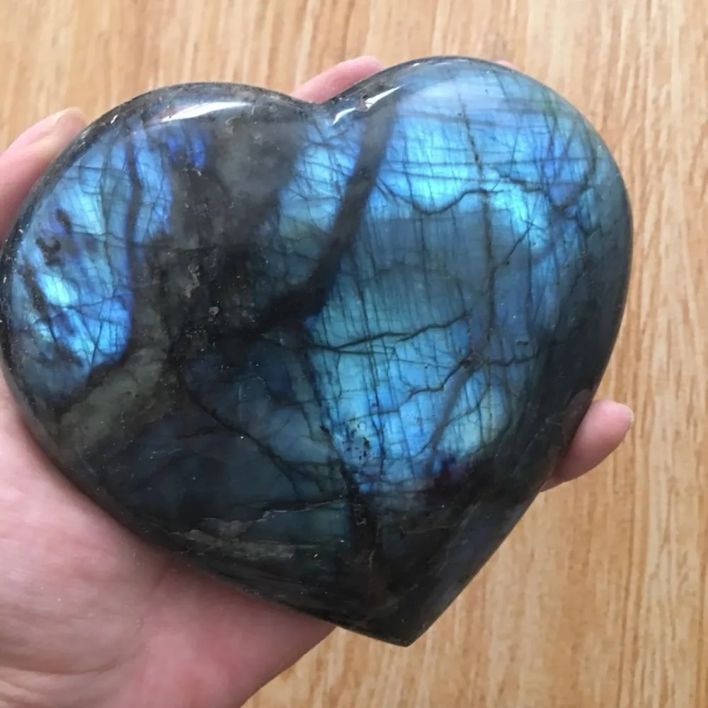 800-900g Big Size Natural Gemstone Rainbow Flash Dark Blue Labradorite Heart-shaped Mineral Stone Crystal Heart Healing | Дом и сад