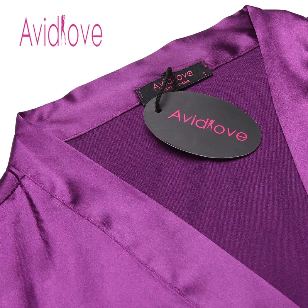 Avidlove женский халат с поясом Сексуальный Атласный халат 3/4 рукав кружева лоскутное обертывание банный халат femme batas de mujer