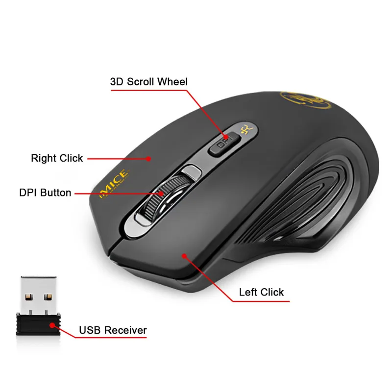 Беспроводная мышь iMICE USB 2000DPI Регулируемая оптическая компьютерная с приемником 3