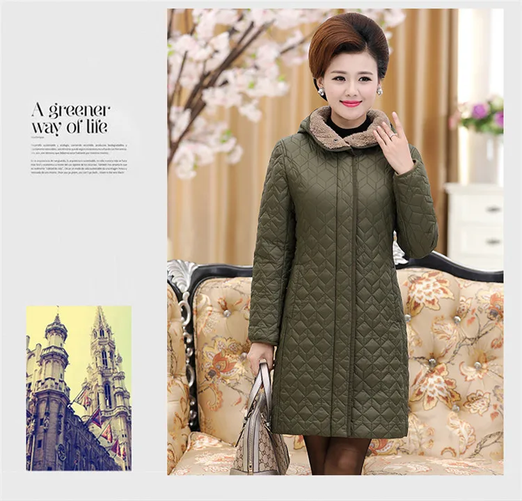 Women Parkas Thick Jacket Winter Coat Long Middle-aged Hooded Warm Cotton Outwear Plus Size 4XL Elderly Mom Padded Velvet Coats