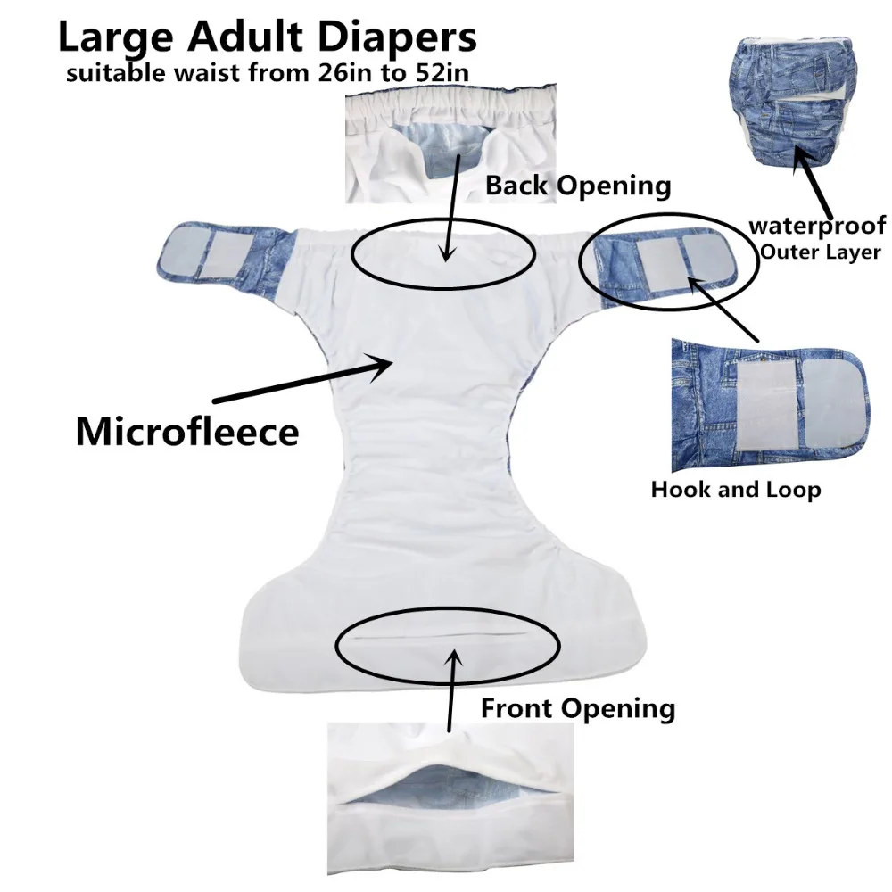 [Sigzagor]XL Adult Cloth Diaper Nappy Urinary Incontinence Pocket Reusable Hook Loop ABDL Age Play 68 to 128 cm 26.7in 50.4in | Мать и