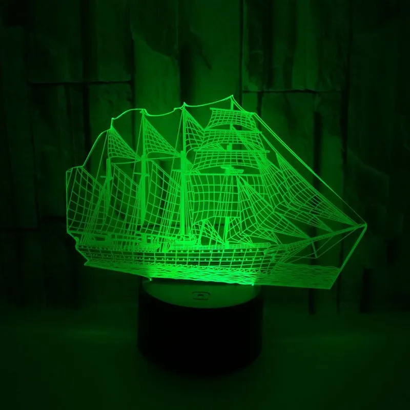 3D ночной Светильник для парусной лодки креативная светодиодная кнопка
