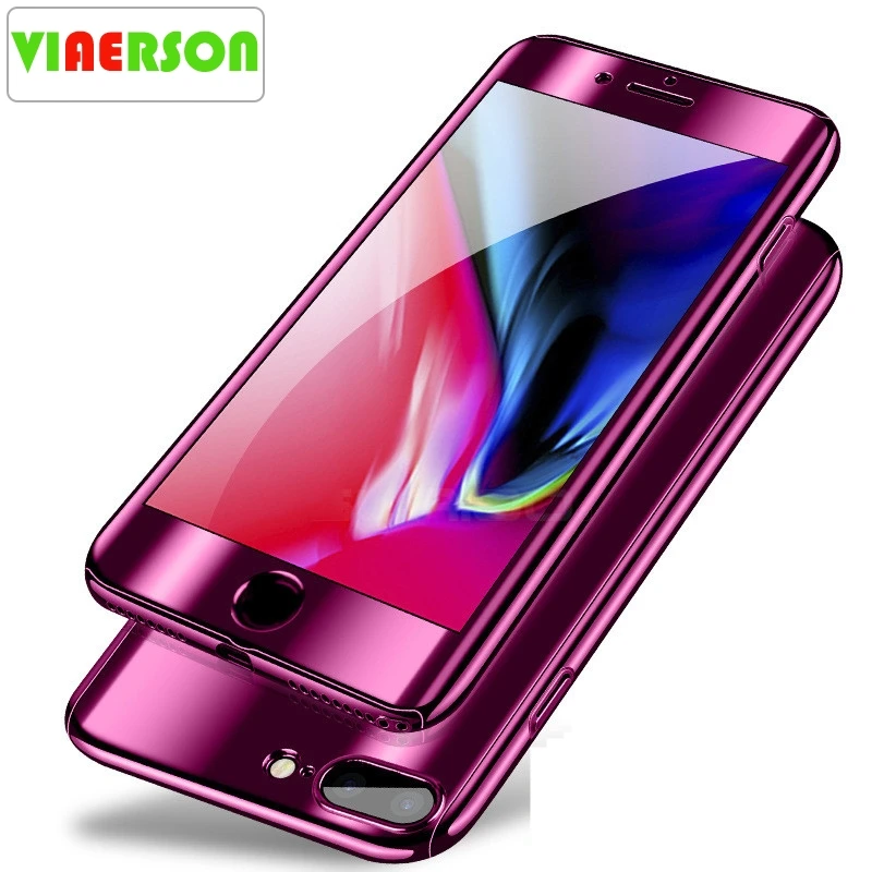 360 Degree Plating Mirror Case For iPhone 6 6s 7 8 Plus X Hard PC Full Body Cover s Phone Cases with Glass |