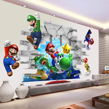 3d вид мультфильм искусство наклейки на стену супер Марио Bros Мальчик комната Дети
