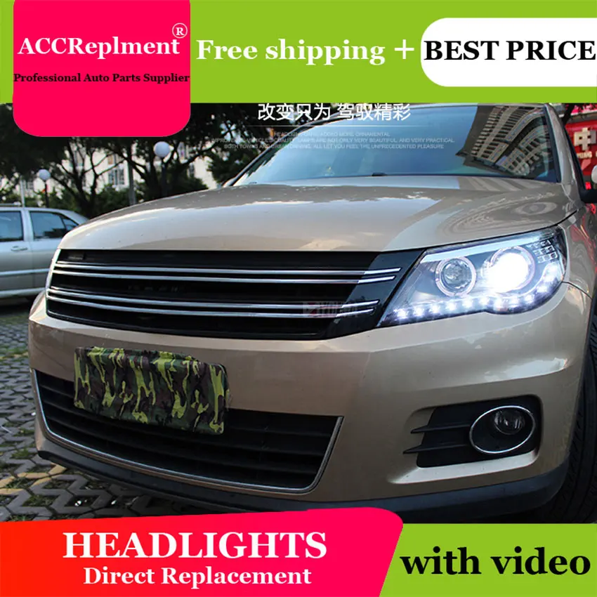

car styling For VW Tiguan headlights U angel eyes 2010-2012 For VW Tiguan LED light bar Q5 bi xenon lens LED Bulb projector