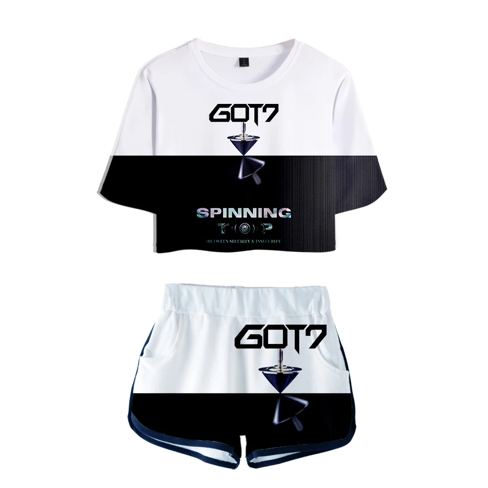 Женские спортивные костюмы KPOP JYP GOT7 модные укороченные топы с 3D принтом и штаны