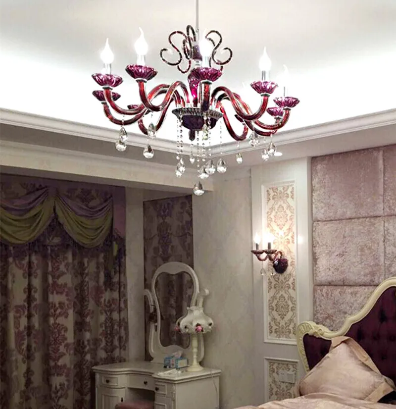 Rose Red Retro хрустальная люстра led внутреннего освещения Роскошные Фиолетовый