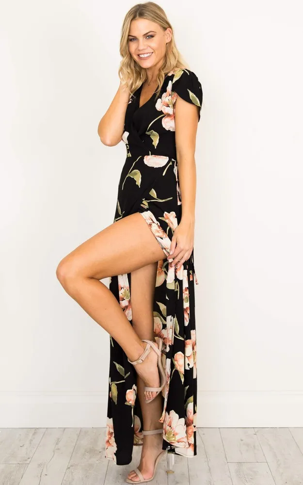 Женские шифоновые Разделение крест Boho Глубокий V-образной шеей с открытой спиной