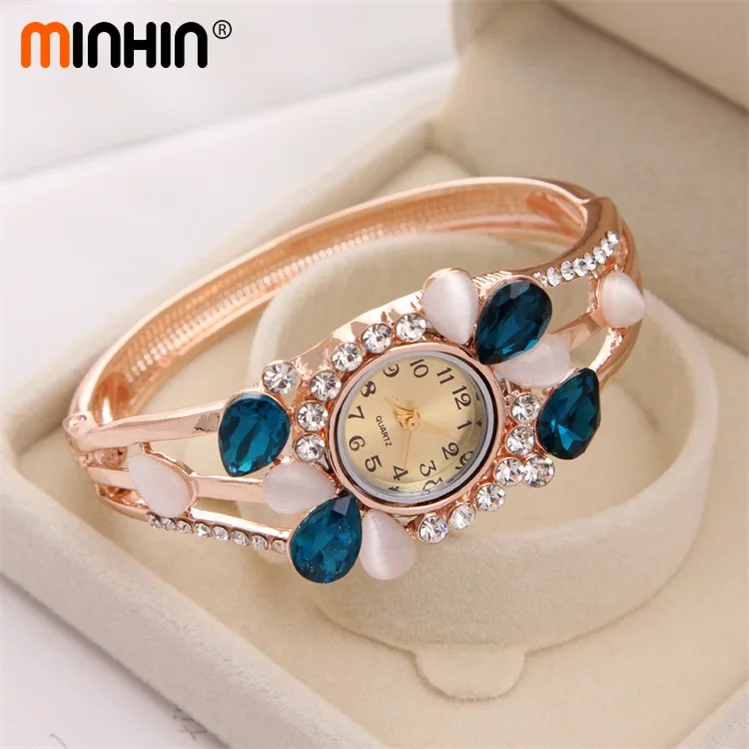 Модные наручные часы MINHIN, 5 цветов,, роскошные винтажные наручные часы, кварцевые часы с имитацией драгоценного камня, Дизайнерские наручные часы - Цвет: W043