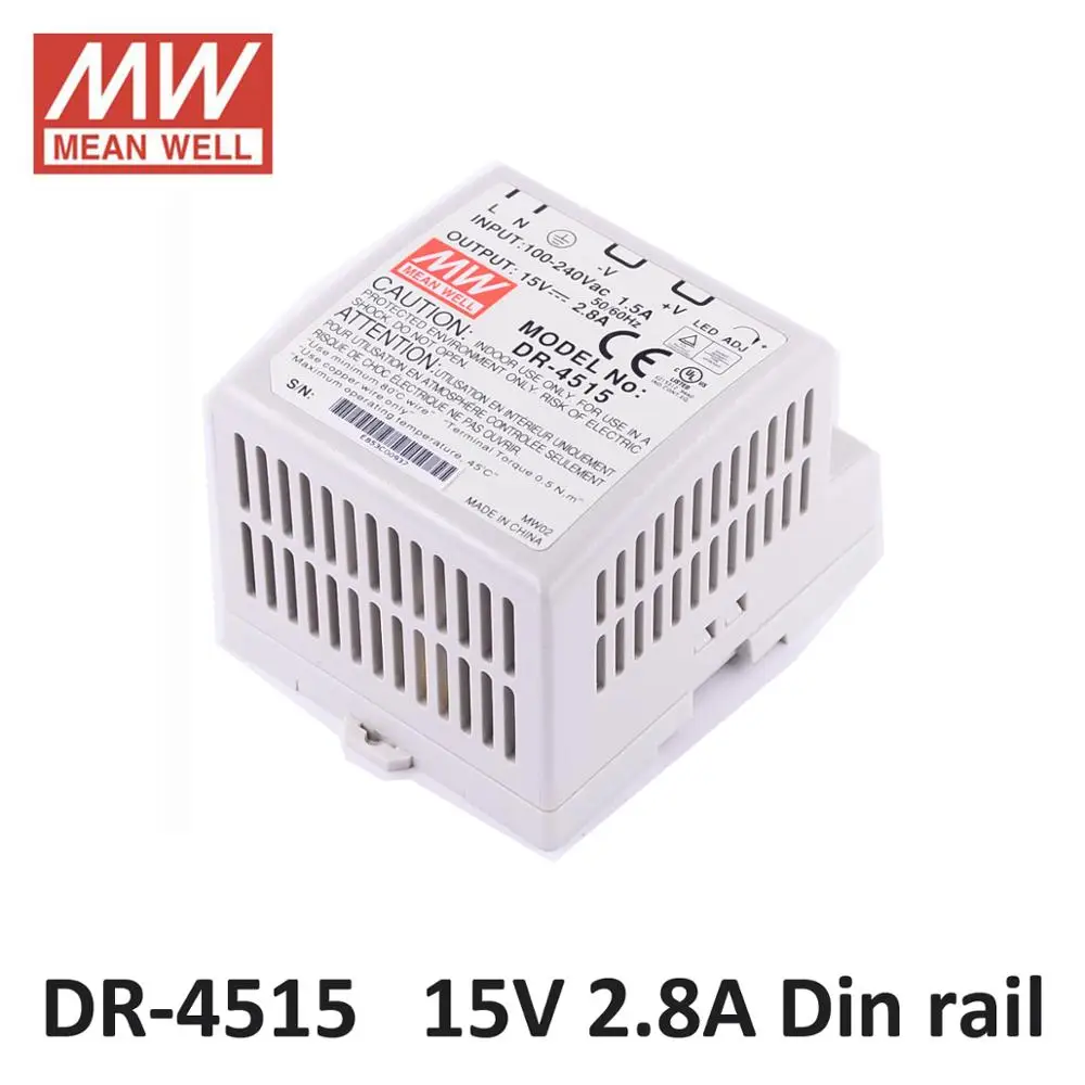 Бренд MEAN WELL представляет DR-45W Питание освещения трансформатор 5 V 12 15 24 постоянный
