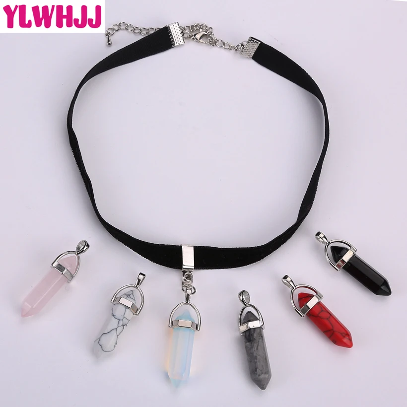 YLWHJJ brand 2017 new women bullet choker necklace black velvet girls crystal natural stone glass fashion statement jewelry hot | Украшения