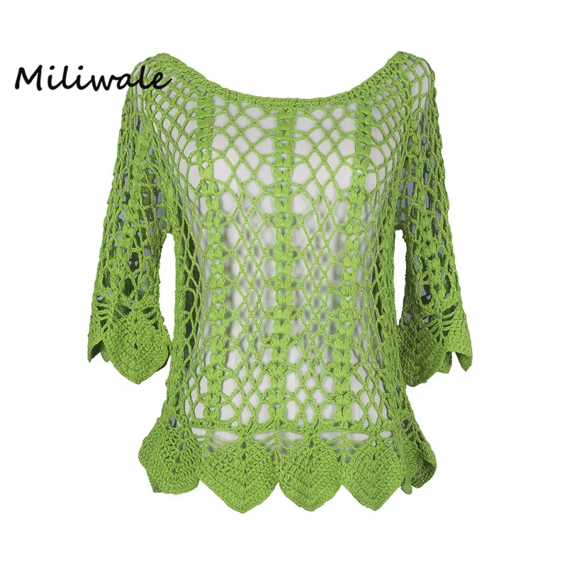 

New winter autumn crocheted women top shirt hollow out petal sleeve slash neck solid casual female top tee women shirt