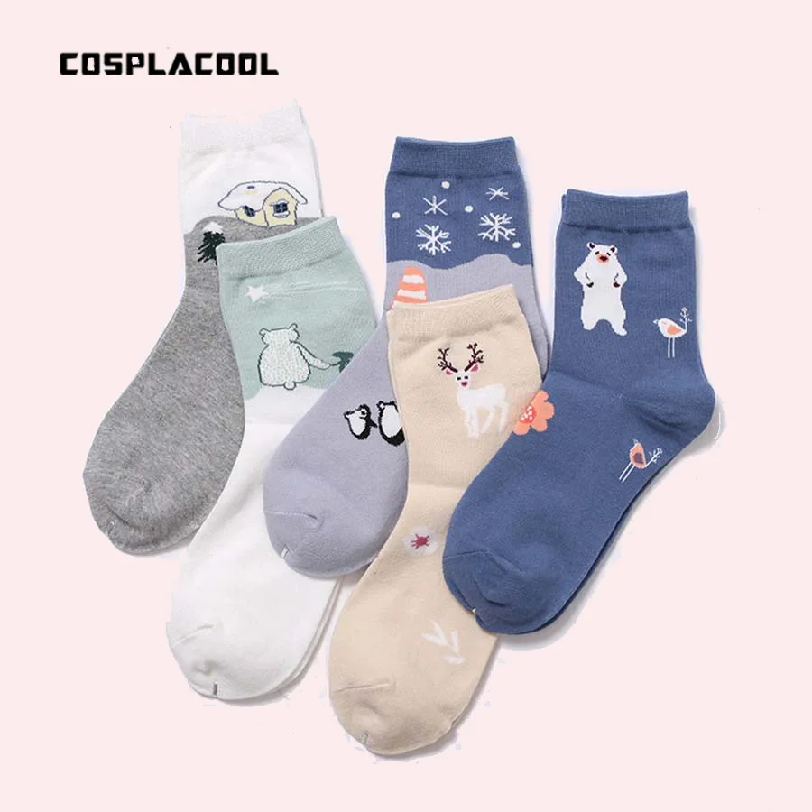 

[COSPLACOOL]5 pairs of cute warm animal socks young girls cashmere candy socks women calcetines meias women cotton socks