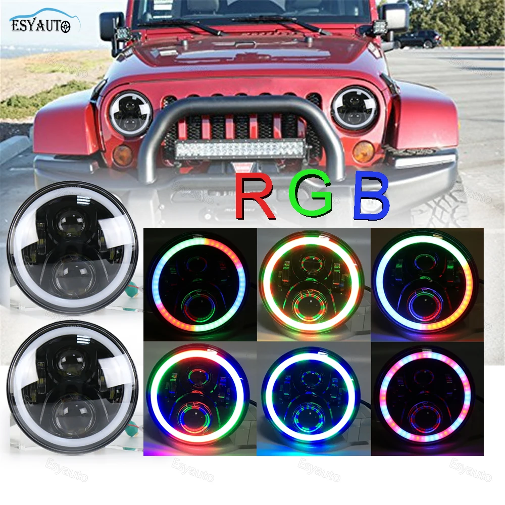 Светодиодный 7 дюймовые фары RGB Halo Кольцо Ангельские глазки 7''Round многоцветный